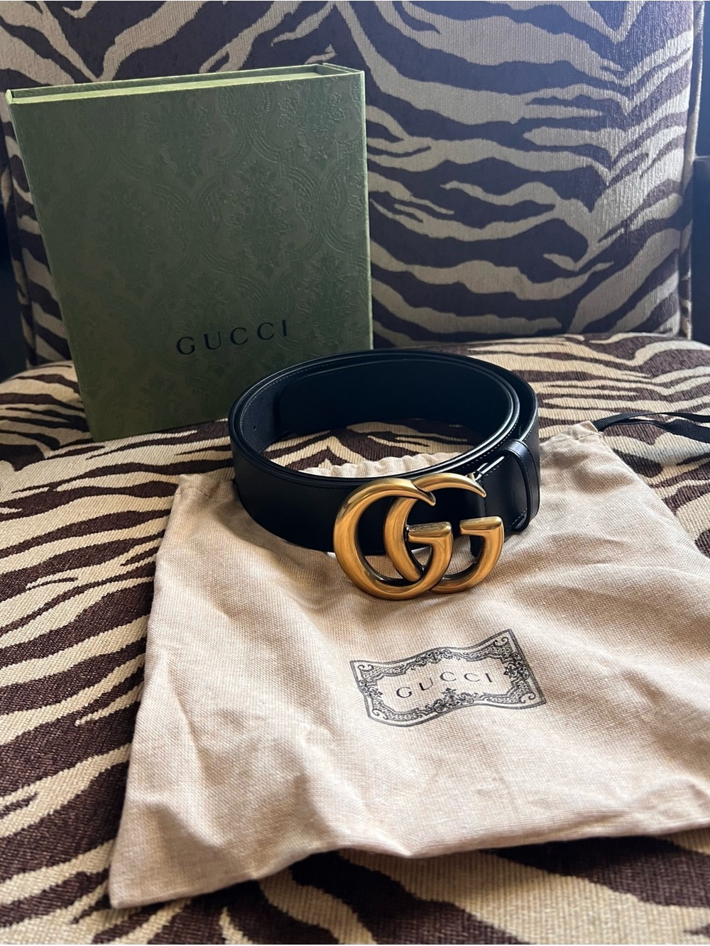 Gucci Black Leather Belt with Gold Double G Buckle